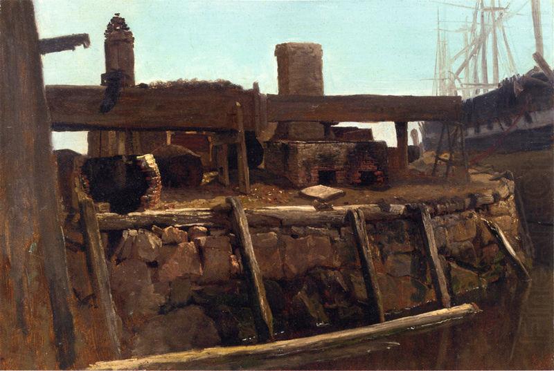 Wharf Scene with Ship at Dock, Albert Bierstadt